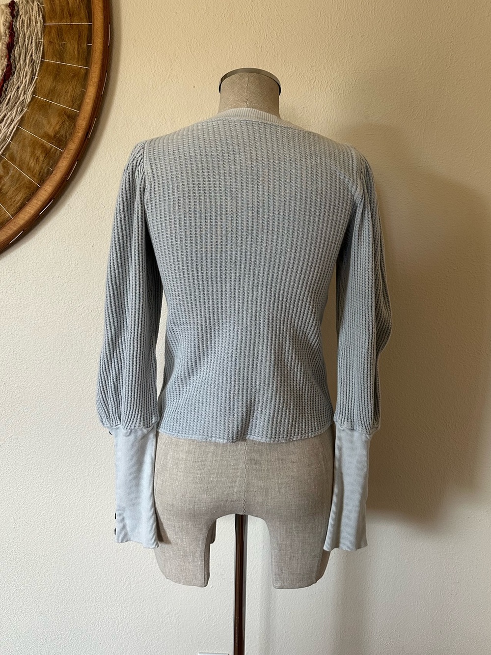 Free People One Wesley Thermal Top long sleeve Baby Blue Woman's XS - Picture 7 of 10